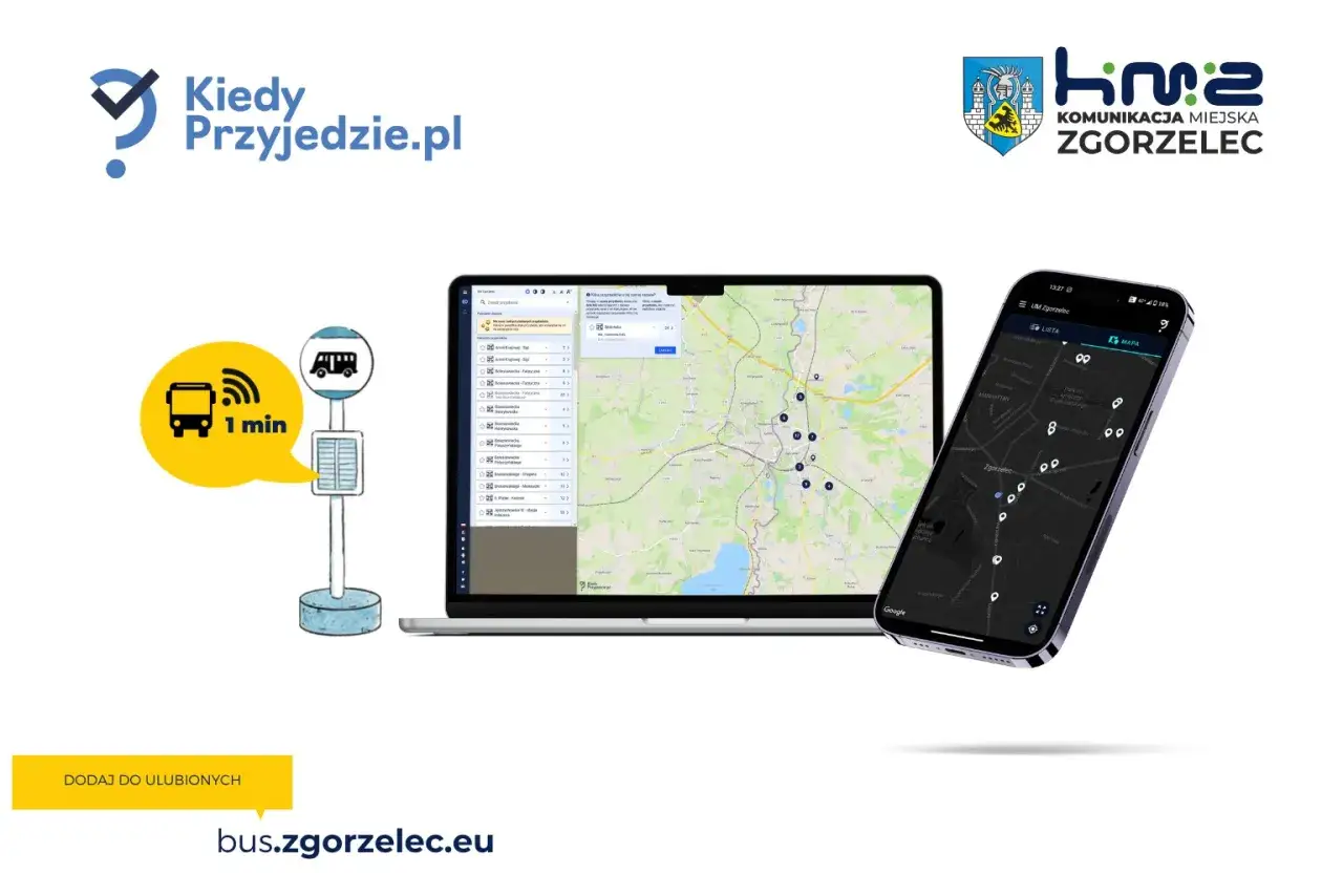 Gdzie jest bus? Aplikacja KiedyPrzyjedzie.pl pokazuje lokalizację pojazdów komunikacji miejskiej Zgorzelec na mapie.