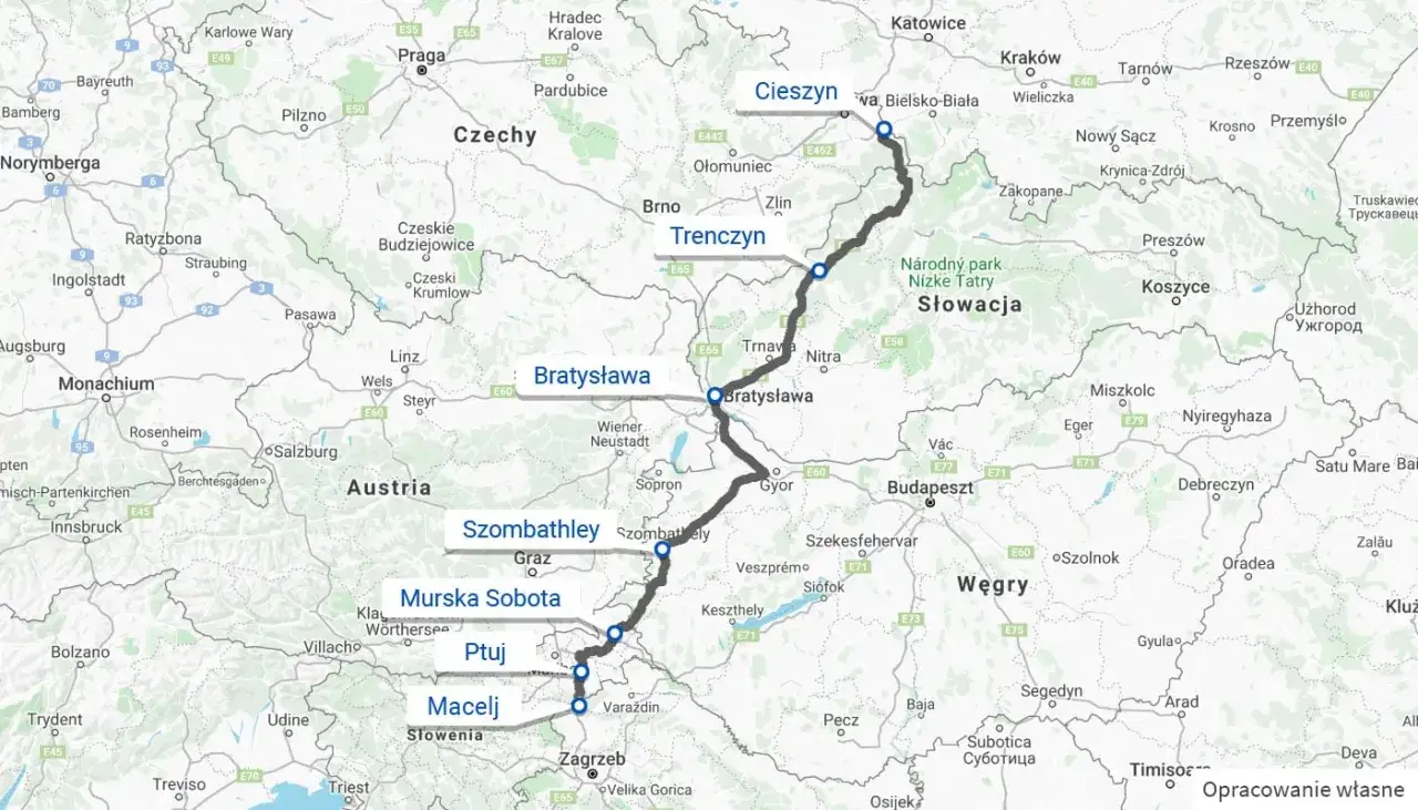 Najlepsza trasa do Chorwacji: Cieszyn, Trenczyn, Bratysława, Szombathely, Murska Sobota, Ptuj, Macelj, Zagrzeb.